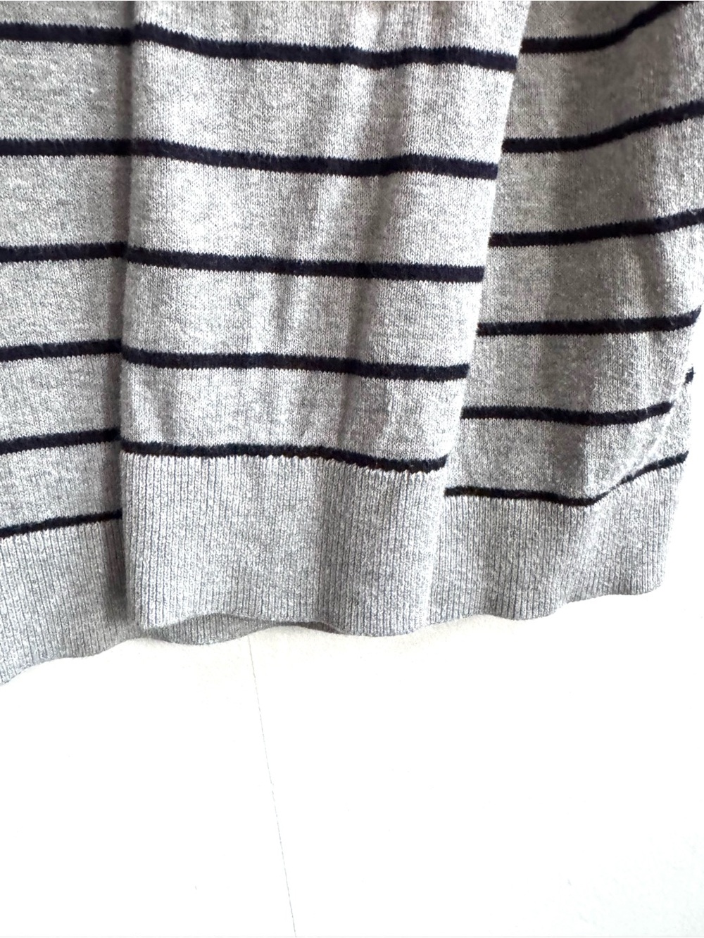 J. Crew Gray and Black Striped Crewneck Sweater with French Bulldog Motif - Picture 3 of 4